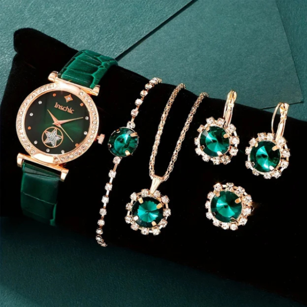 6PCS/SET WOMEN’S WATCH LUXURY RHINESTONE QUARTZ WATCH VINTAGE STAR ANALOG WRIST WATCH & JEWELRY SET