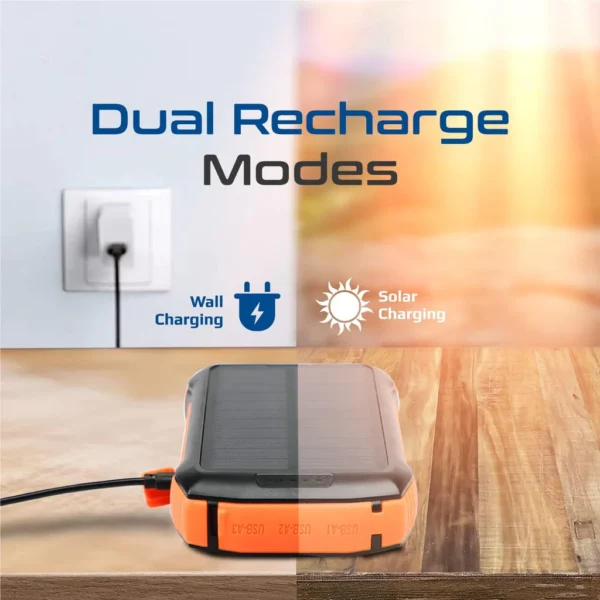 20000mAh Power Bank, Solar Powered Portable Charger with Wireless Charging, USB-C Power Delivery Port, QC 3.0 Port, 5V/3A USB Ports, IP66 Protection and LED - Image 2