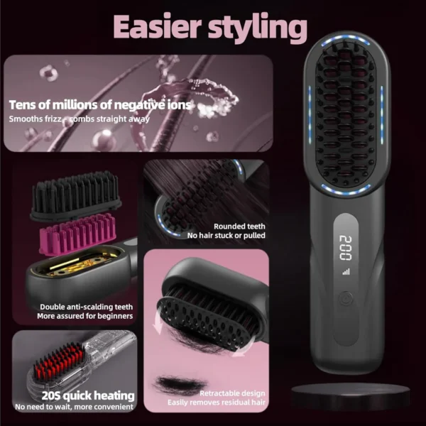 Straight Hair Comb, A Straightener with a Built-In Comb, Fast Heating and 4 Temperature Settings. Usb Charging, Straight Hair, Curly Hair, Various Hair Salons - Image 3