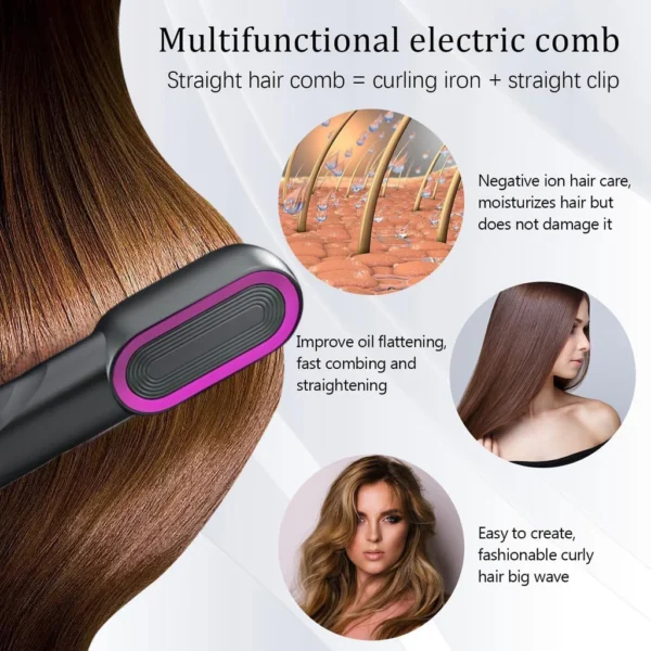 Straight Hair Comb, A Straightener with a Built-In Comb, Fast Heating and 4 Temperature Settings. Usb Charging, Straight Hair, Curly Hair, Various Hair Salons - Image 2