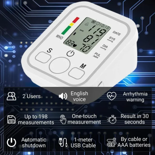 Automatic Blood Pressure Monitor, Clinically Validated, Blood Pressure Machine with Arrhythmia Detection & Colour-Coded Risk Indicator according to WHO standards - Image 3
